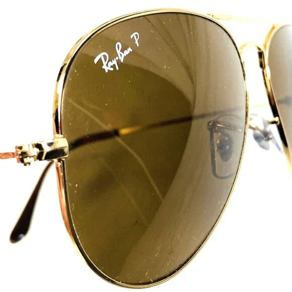 Ray-Ban P Polarized Aviator Sunglasses Vtg Italy Gold Metal Large Oval Preppy - Picture 14 of 16